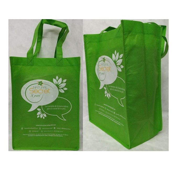 Sewn bag with handles, side and bottom gusset
